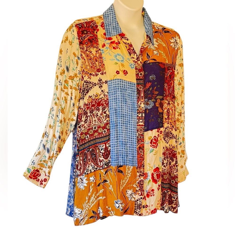 John Mark Patchwork Print Tunic Button Front Shir… - image 2